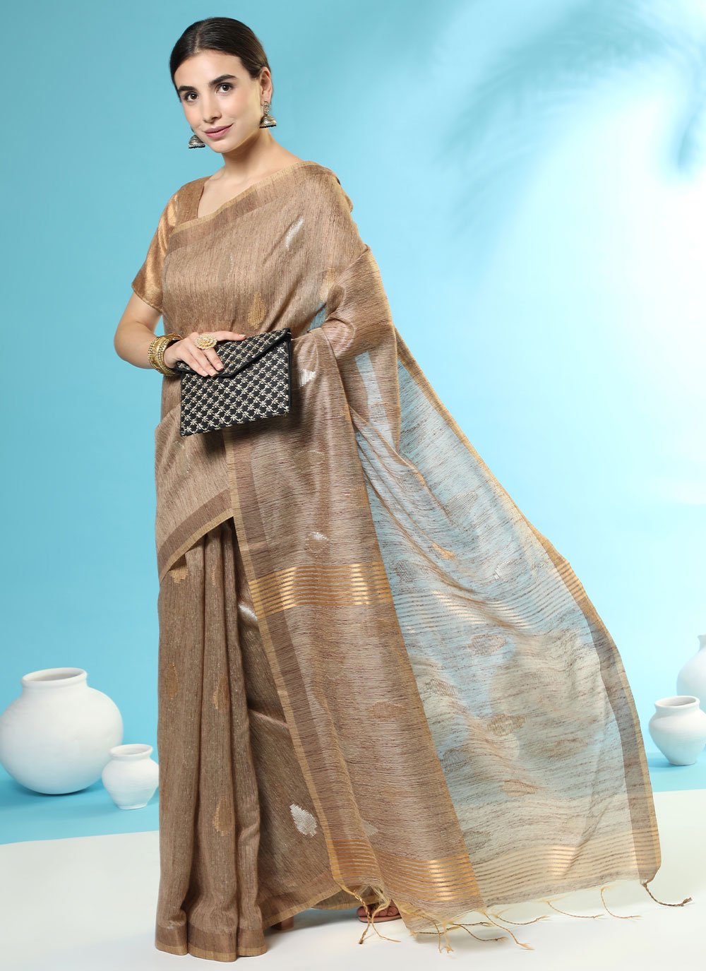 Contemporary Handloom Silk Brown Woven Saree