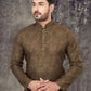 Kurta Pyjama Cotton Brown Digital Print Mens