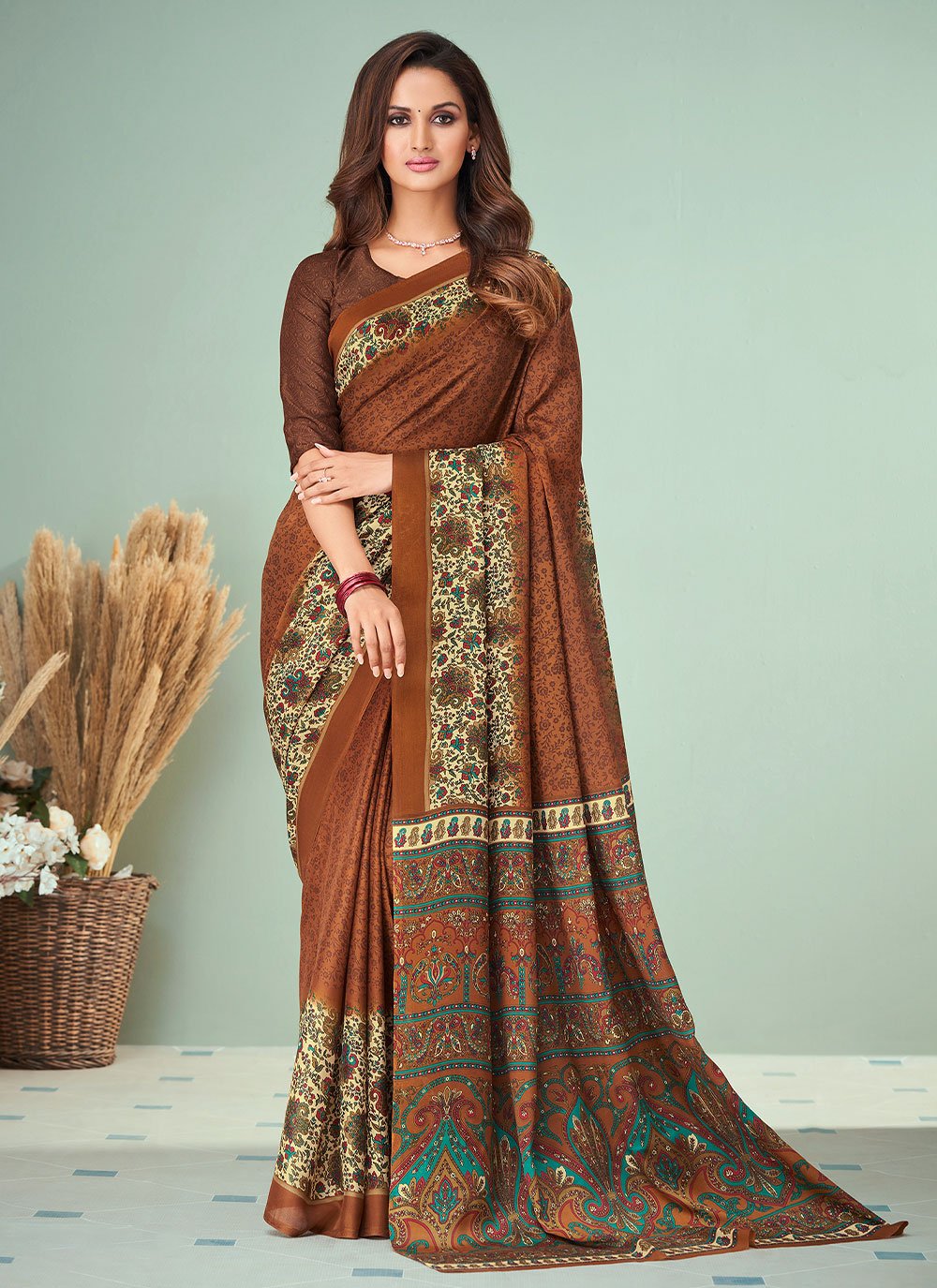 Trendy Saree Georgette Brown Print Saree