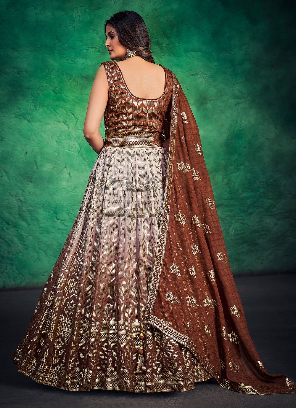 Designer Gown Georgette Brown Sequins Gown