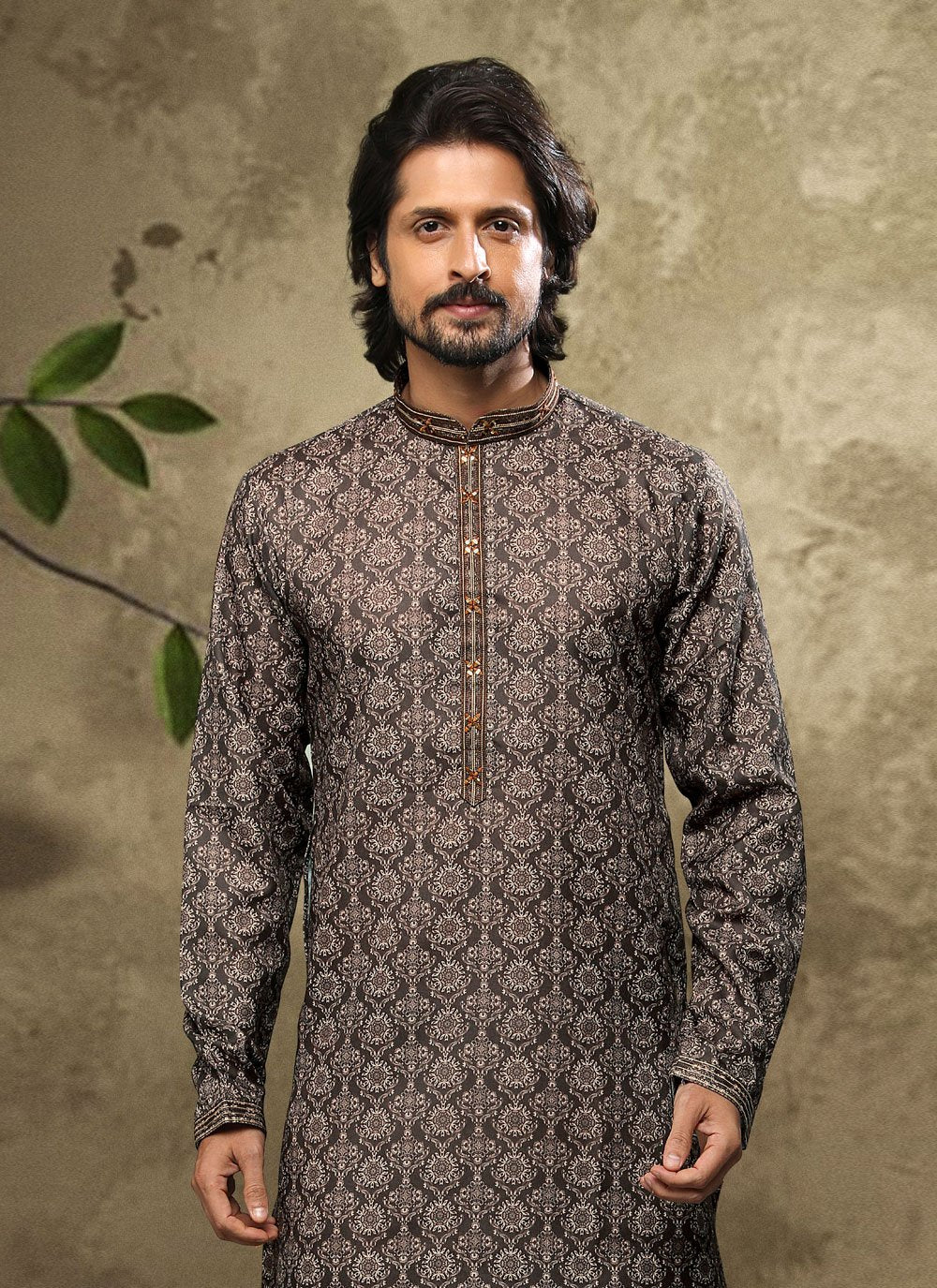 Dhoti Kurta Handloom Cotton Brown Digital Print Mens