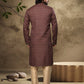 Kurta Pyjama Handloom Cotton Brown Digital Print Mens