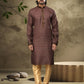 Kurta Pyjama Handloom Cotton Brown Digital Print Mens