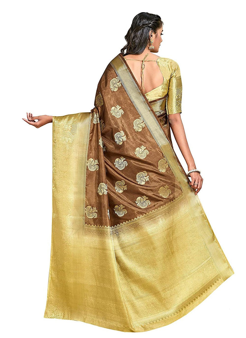 Contemporary Kanjivaram Silk Brown Zari Saree