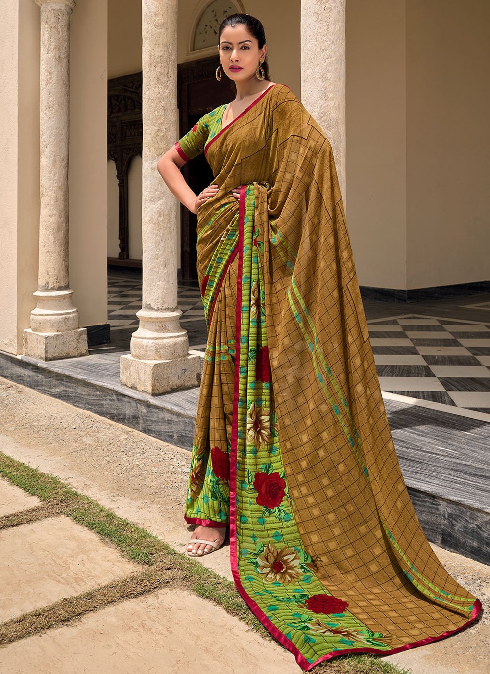 Classic Weight Less Brown Lace Saree