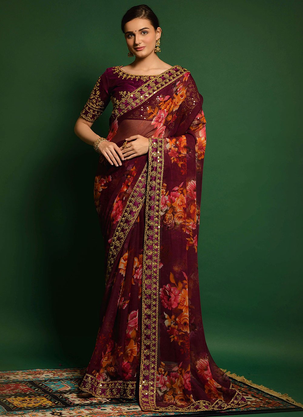 Trendy Saree Georgette Brown Embroidered Saree