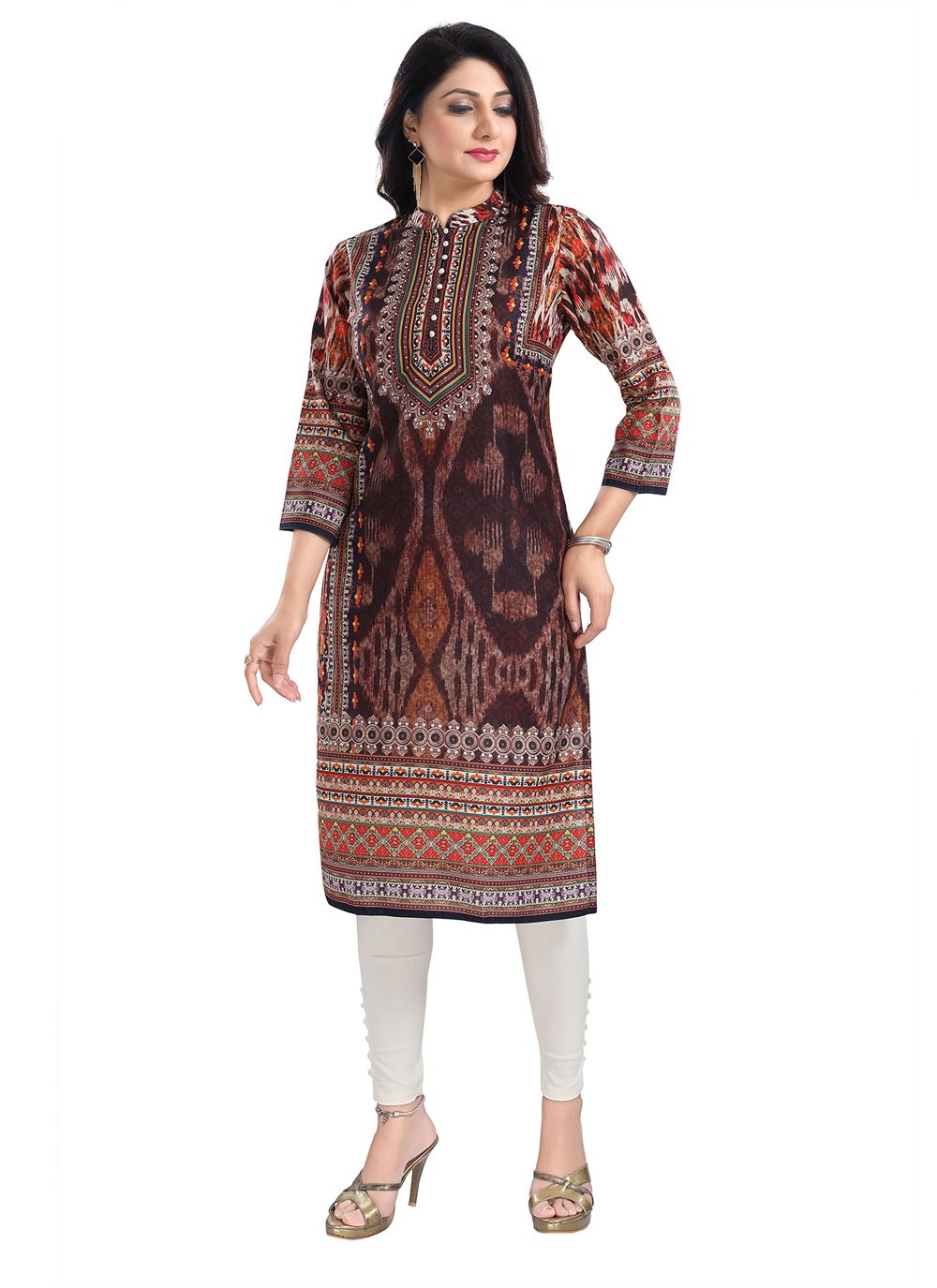 Designer Kurti Muslin Brown Digital Print Kurtis