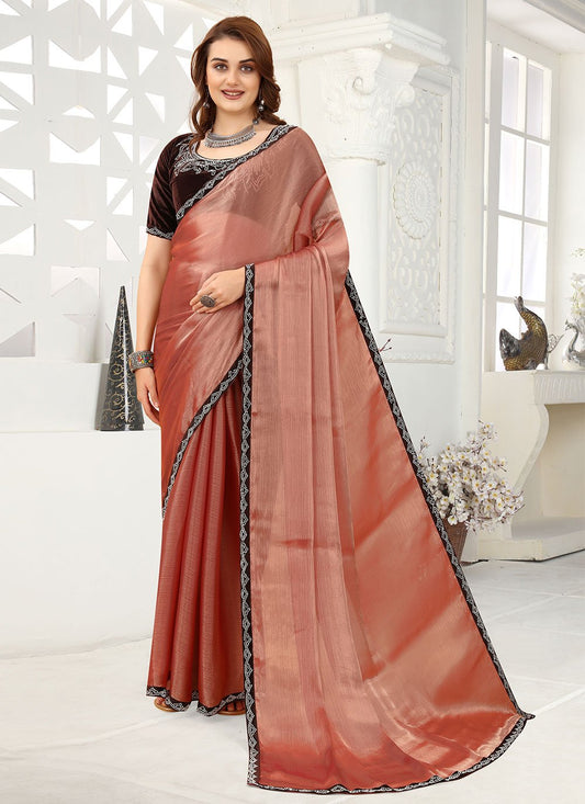 Contemporary Organza Brown Lace Saree