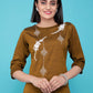 Designer Kurti Cotton Brown Print Kurtis