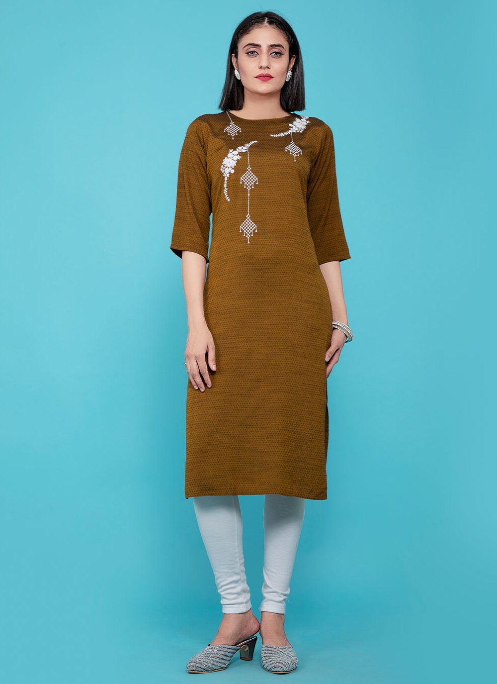 Designer Kurti Cotton Brown Print Kurtis