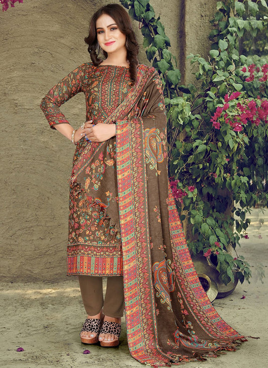 Salwar Suit Pashmina Brown Hand Work Salwar Kameez