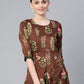 Designer Kurti Poly Silk Brown Print Kurtis