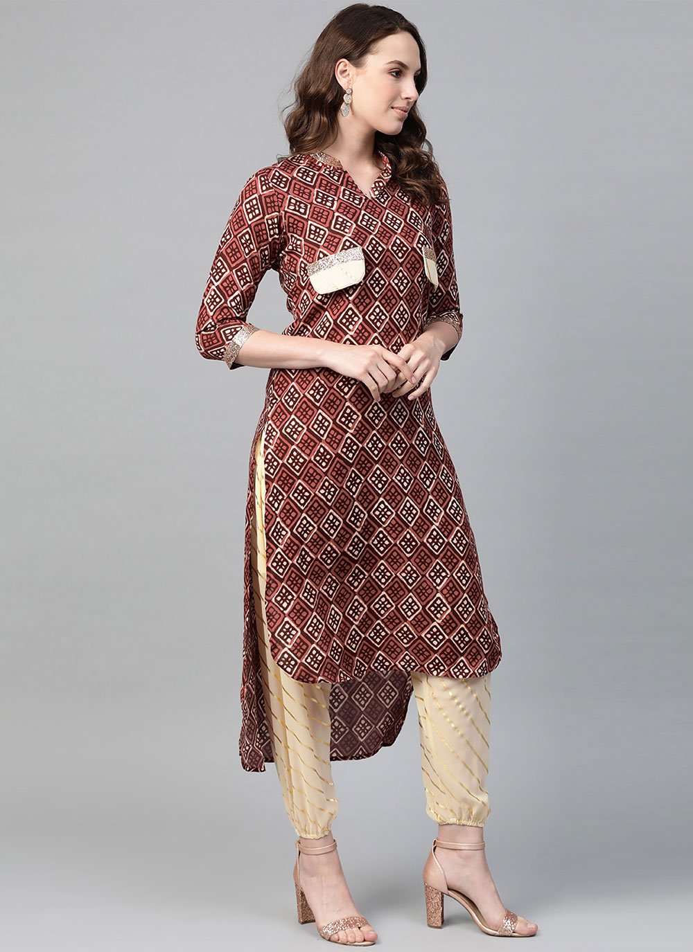 Casual Kurti Rayon Brown Print Kurtis