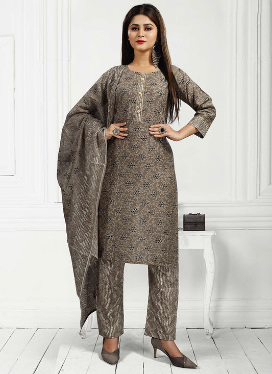 Salwar Suit Cotton Brown Print Salwar Kameez