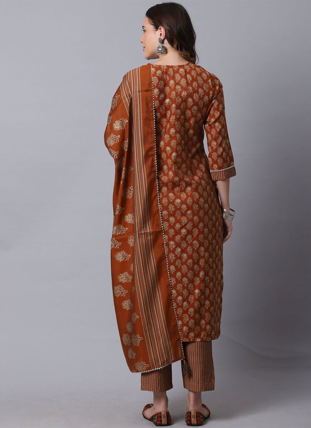 Salwar Suit Cotton Brown Print Salwar Kameez
