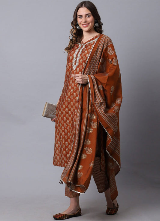Salwar Suit Cotton Brown Print Salwar Kameez