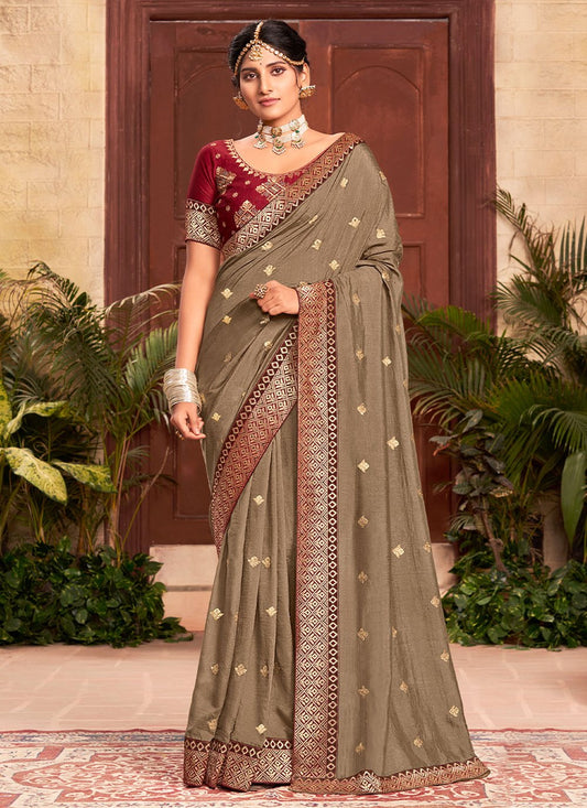 Contemporary Silk Brown Embroidered Saree