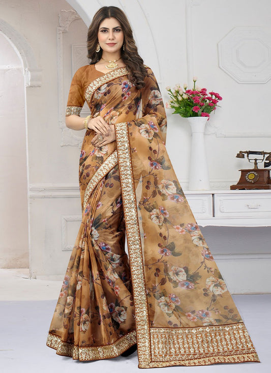 Classic Organza Brown Cord Work Saree