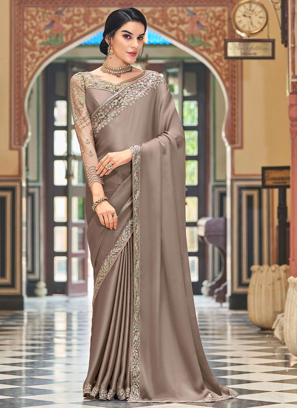 Classic Silk Brown Embroidered Saree