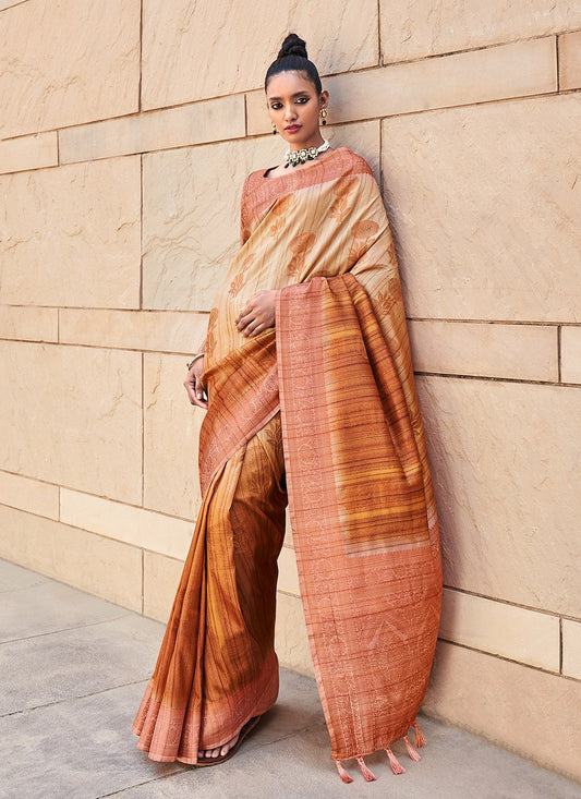 Shaded Saree Silk Brown Digital Print Saree