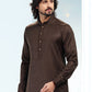 Kurta Pyjama Silk Brown Fancy Work Mens