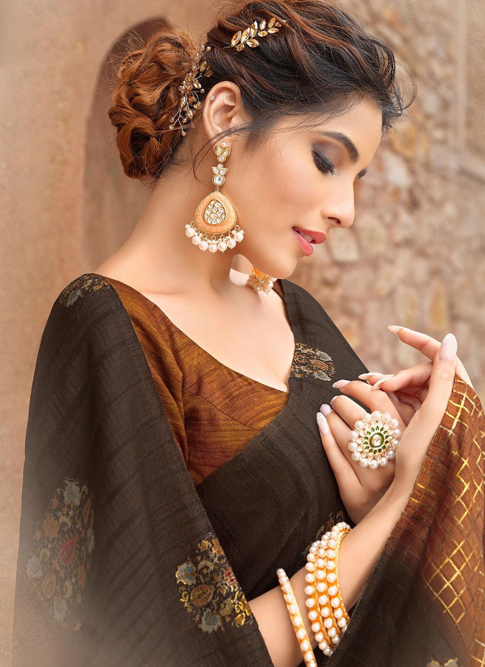 Classic Silk Brown Print Saree