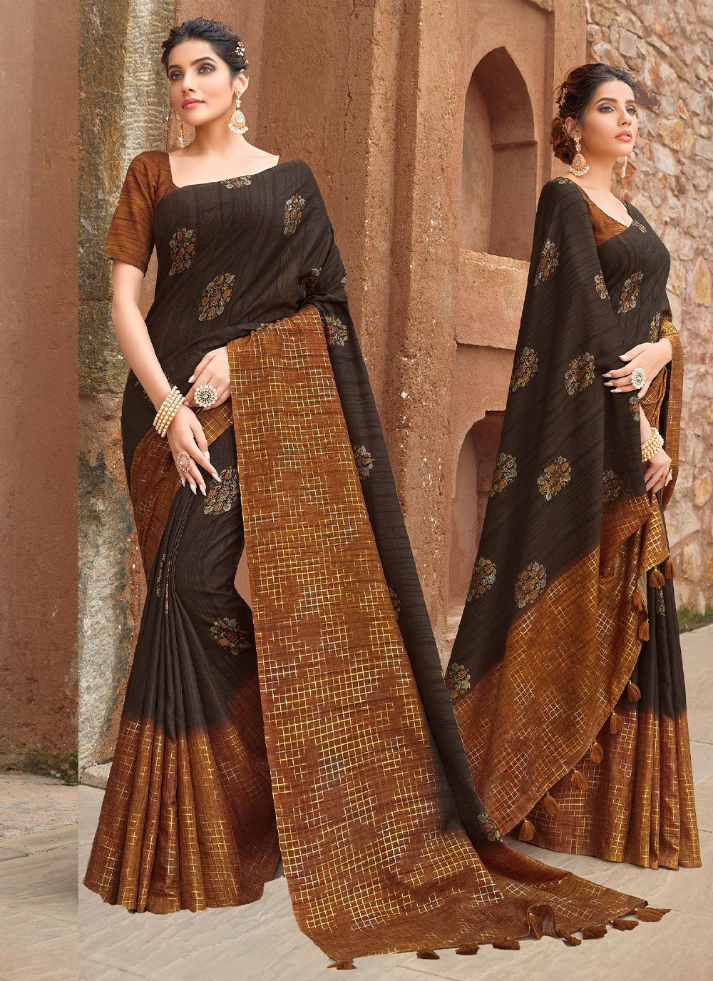 Classic Silk Brown Print Saree