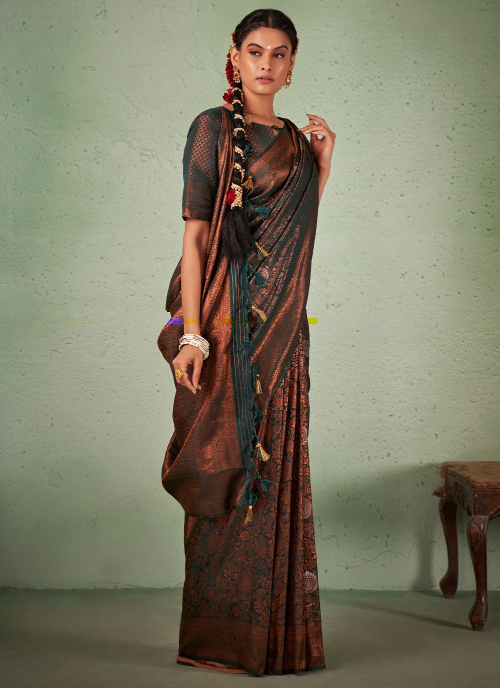 Traditional Saree Georgette Brown Weaving Saree