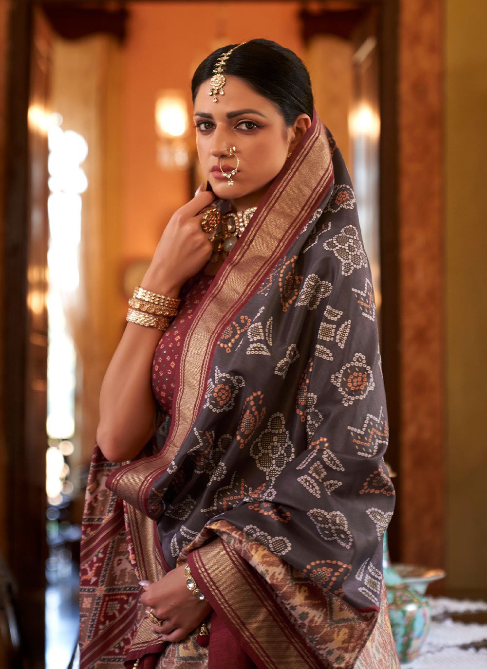 Contemporary Tussar Silk Brown Digital Print Saree