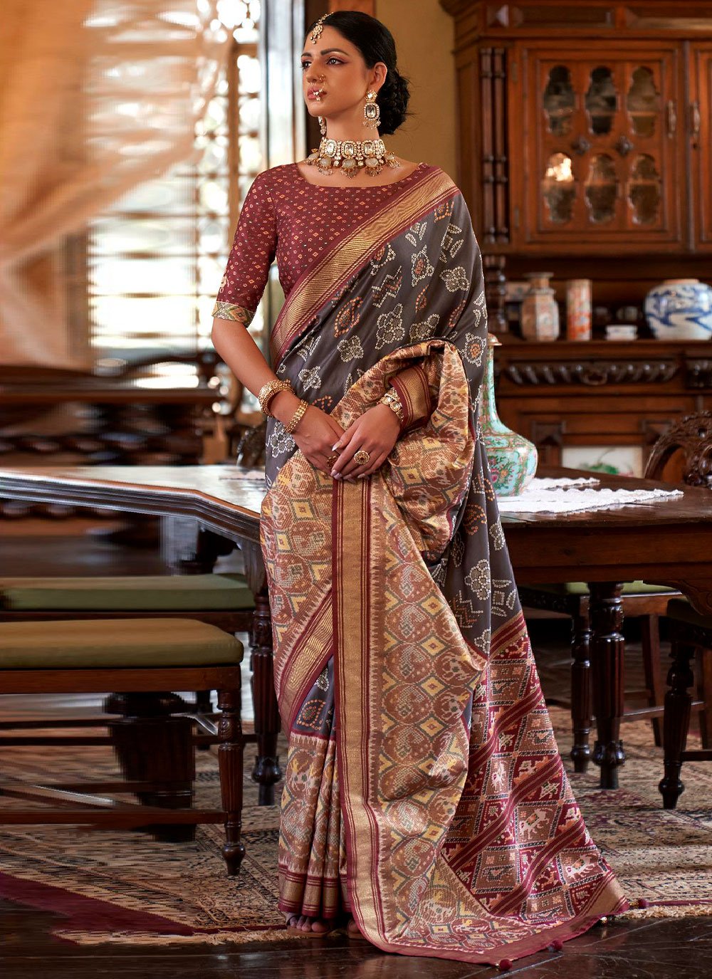 Contemporary Tussar Silk Brown Digital Print Saree