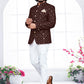 Jodhpuri Suit Velvet Brown Embroidered Mens