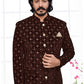 Jodhpuri Suit Velvet Brown Embroidered Mens