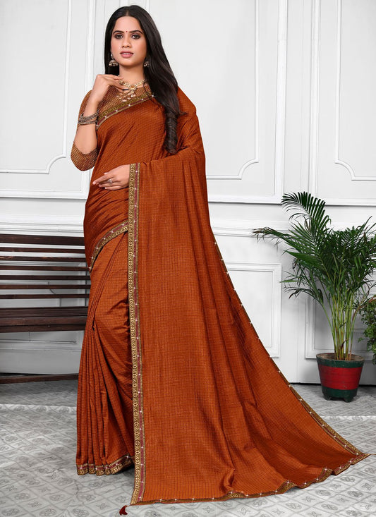 Classic Vichitra Silk Brown Patch Border Saree