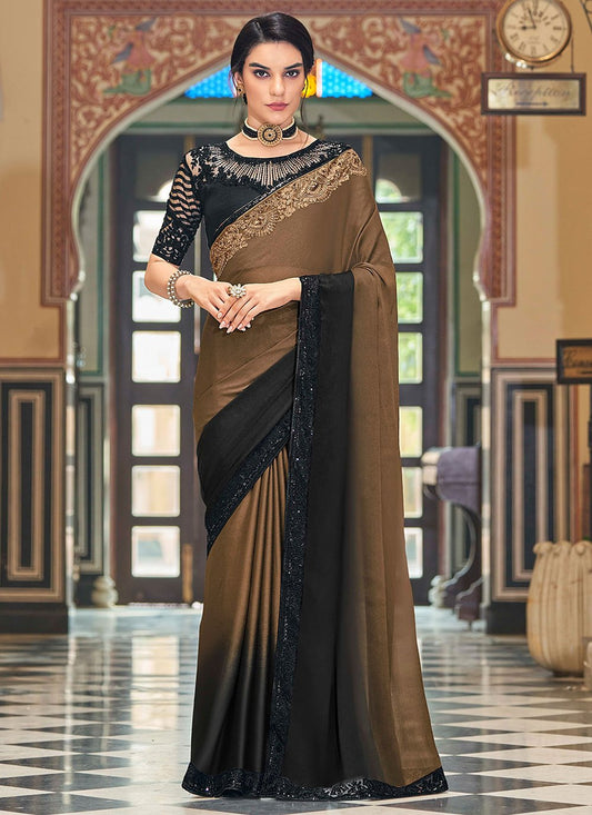 Classic Silk Brown Embroidered Saree