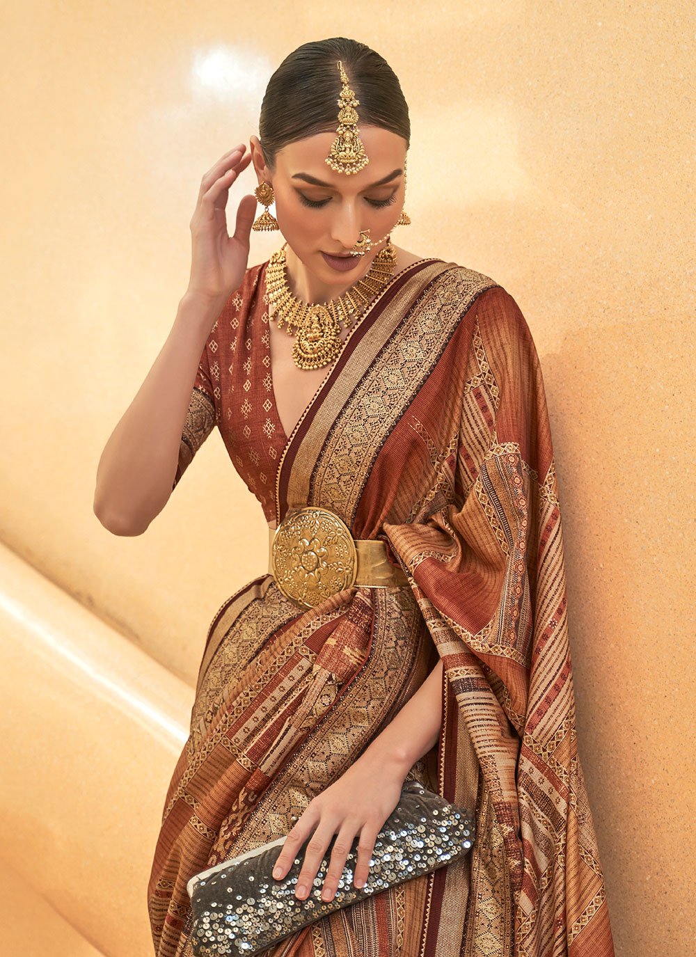 Contemporary Silk Brown Woven Saree