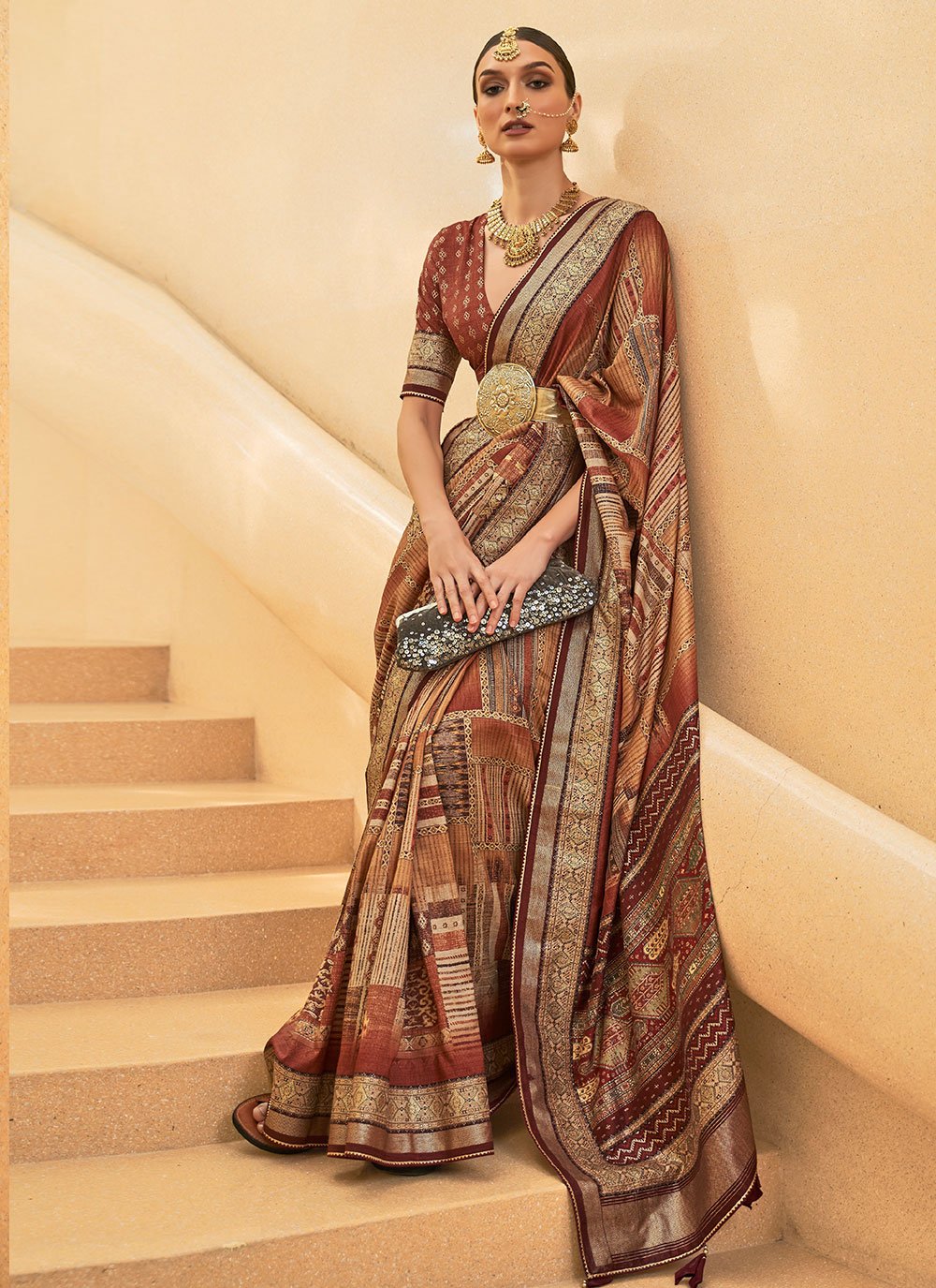 Contemporary Silk Brown Woven Saree