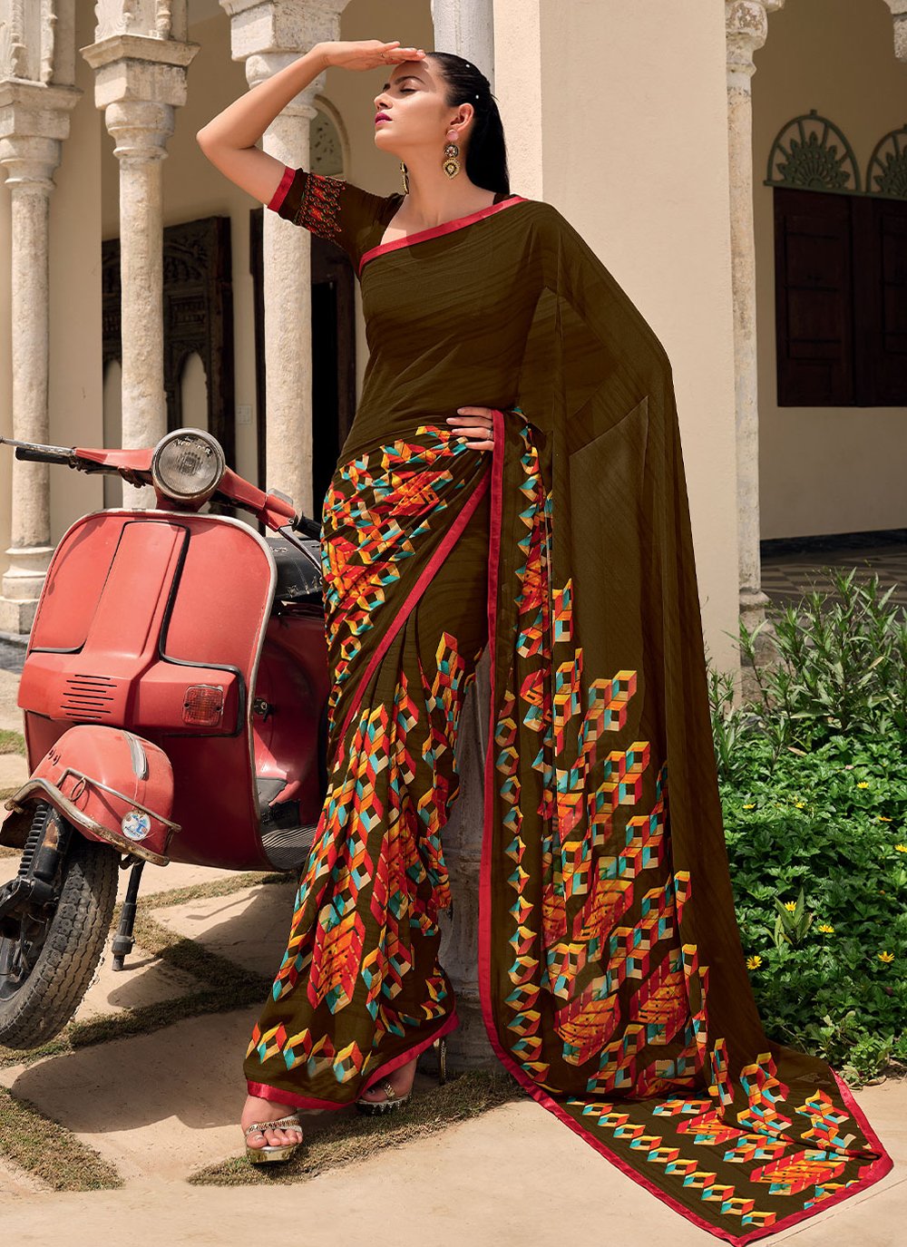 Classic Weight Less Brown Lace Saree