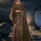 Designer Net Brown Embroidered Saree