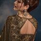 Designer Net Brown Embroidered Saree