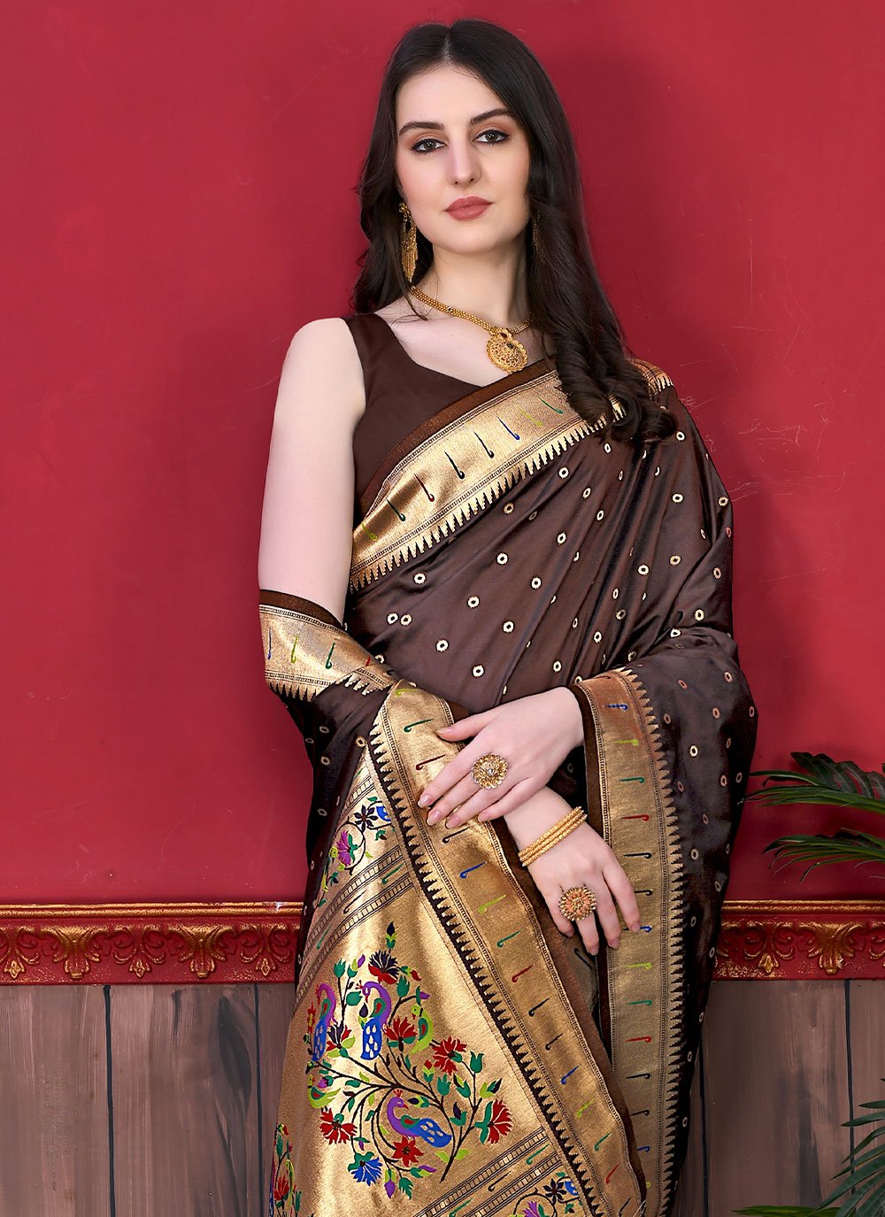 Contemporary Silk Brown Patch Border Saree