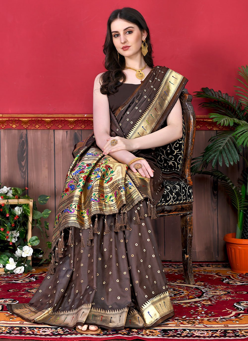 Contemporary Silk Brown Patch Border Saree