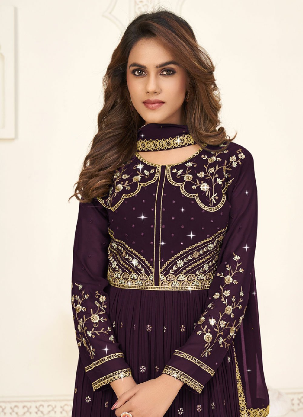 Salwar Suit Georgette Burgundy Embroidered Salwar Kameez