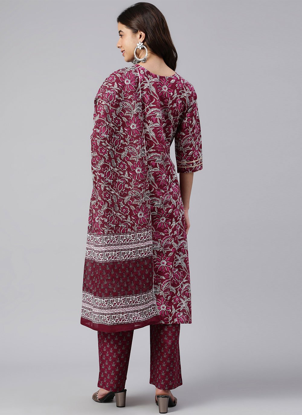 Salwar Suit Cotton Burgundy Floral Patch Salwar Kameez