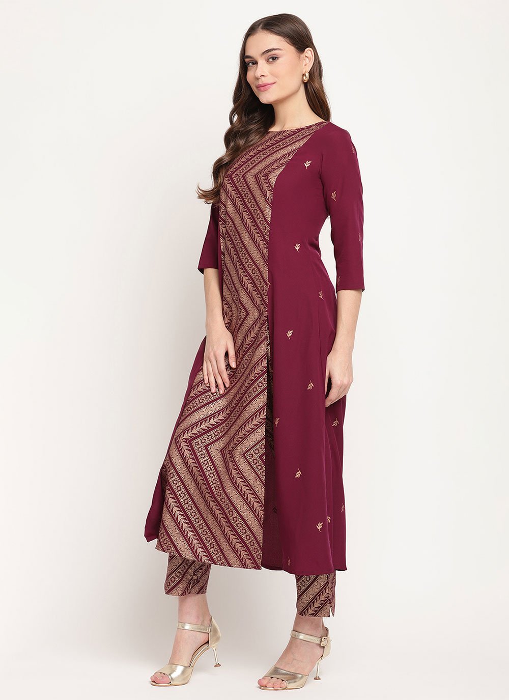 Casual Kurti Crepe Silk Burgundy Print Kurtis