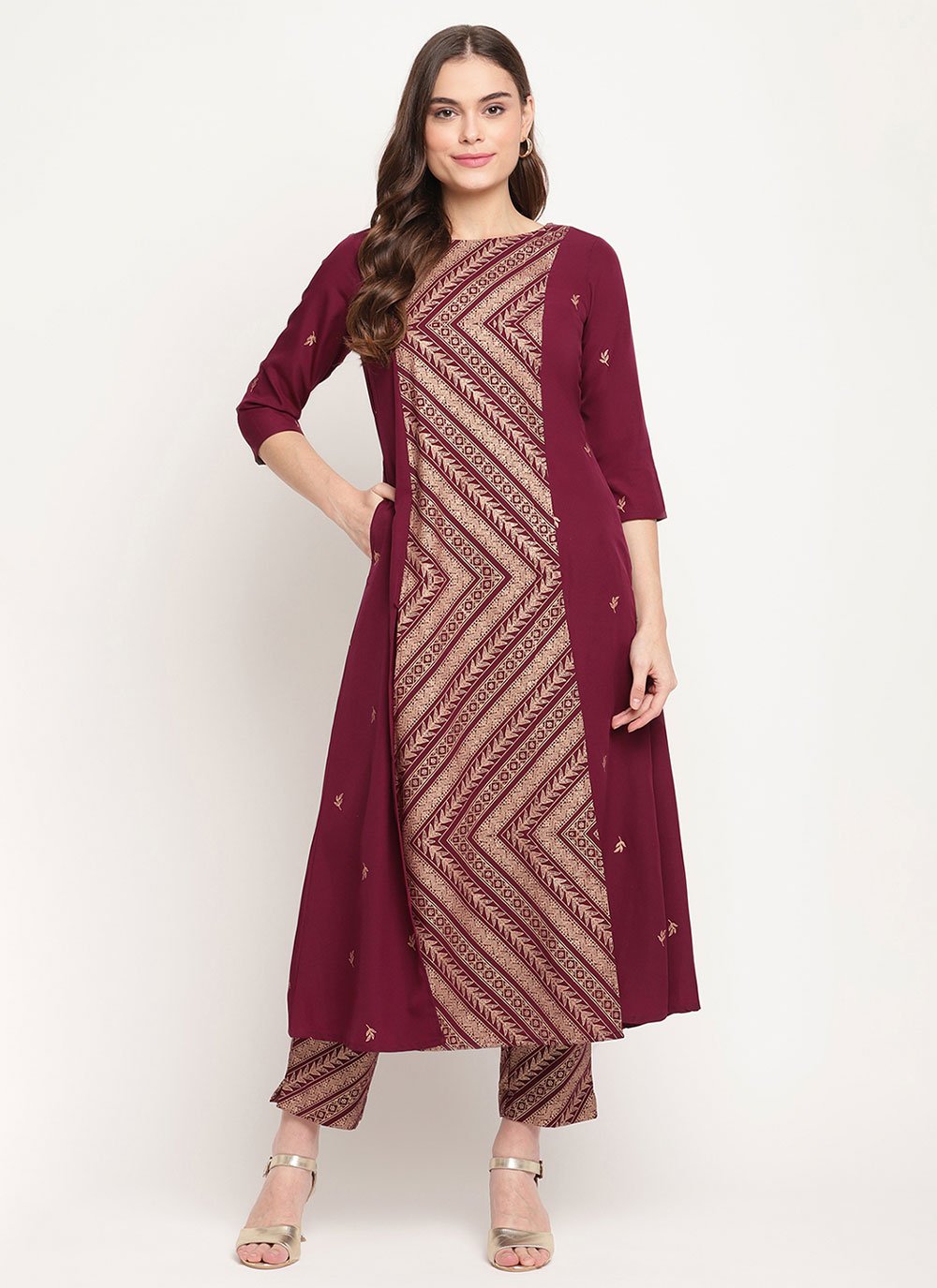 Casual Kurti Crepe Silk Burgundy Print Kurtis