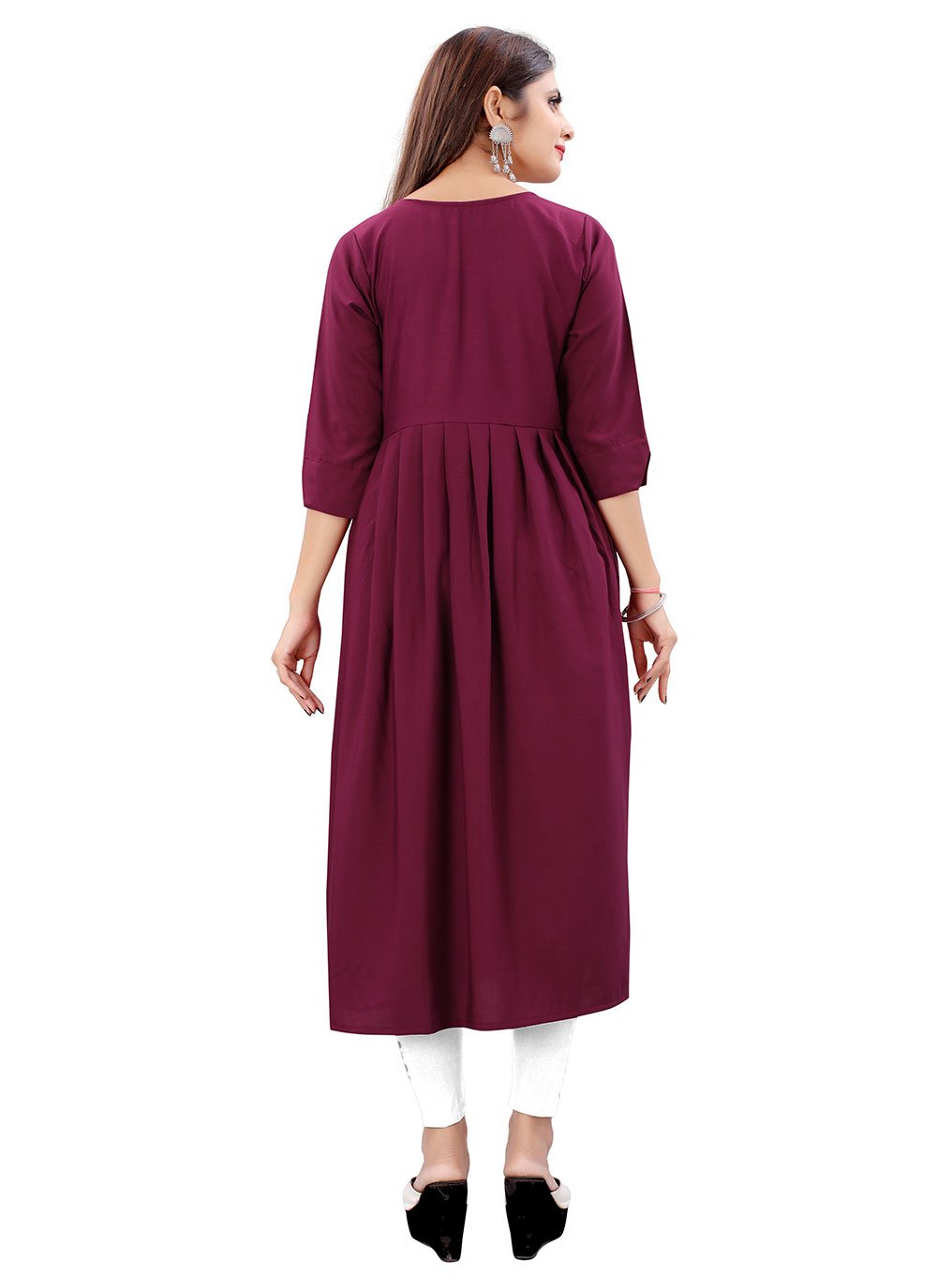 Designer Kurti Rayon Burgundy Embroidered Kurtis