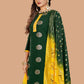 Salwar Suit Banarasi Silk Green Yellow Booti Salwar Kameez