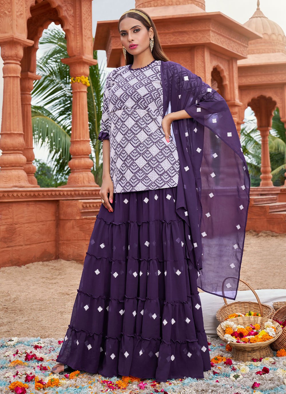 Lehenga Choli Cotton Georgette Purple Booti Lehenga Choli