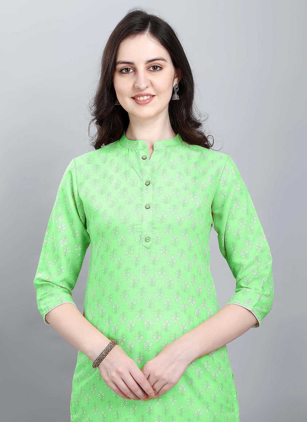 Party Wear Kurti Cotton Sea Green Booti Kurtis