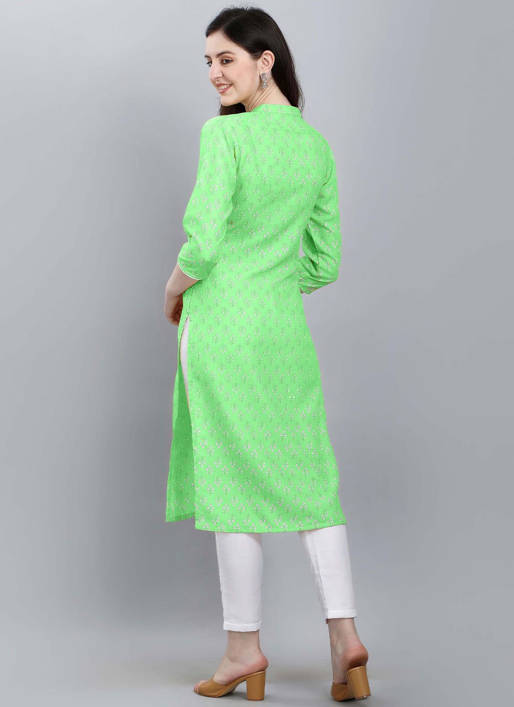 Party Wear Kurti Cotton Sea Green Booti Kurtis